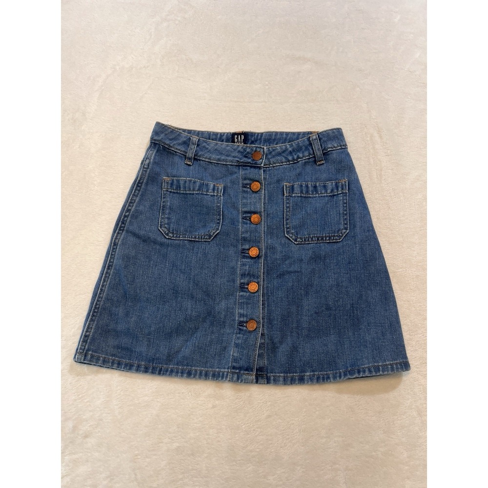 Vintage Gap Denim Skirt Chore Two Pocket 25 Button Front Mini